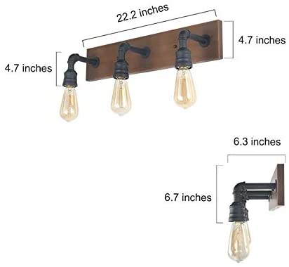 Farmhouse 3 Lights Black Faux Wood Bathroom Vanity Wall Lighting Sconce W22 2 x H6 7 x E6 3 Industrial Rustic Metal Bronze Includes Hardware - Diamond Home USA