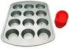 UKN 12 Cup Muffin Bakeware Set Silver Rectangle Carbon Steel Metal 1 Piece Dishwasher Safe