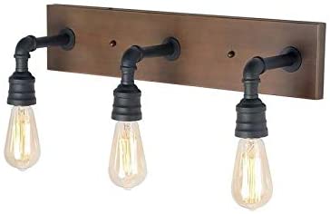 Farmhouse 3 Lights Black Faux Wood Bathroom Vanity Wall Lighting Sconce W22 2 x H6 7 x E6 3 Industrial Rustic Metal Bronze Includes Hardware - Diamond Home USA