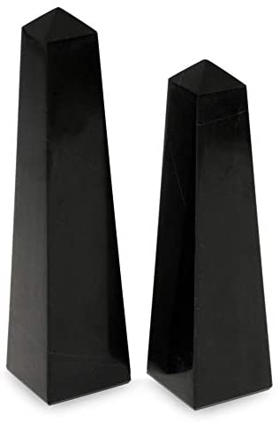 Black Towers Set 2 Artisan Handmade Onyx Gemstone Art Powerful Decor Symbol Paperweight Gift Obelisk Sculptures (Peru) Stone - Diamond Home USA