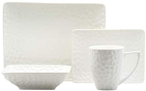 Rectangular 16pc Dinner Set White Solid Casual Modern