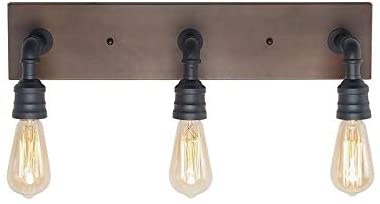 Farmhouse 3 Lights Black Faux Wood Bathroom Vanity Wall Lighting Sconce W22 2 x H6 7 x E6 3 Industrial Rustic Metal Bronze Includes Hardware - Diamond Home USA