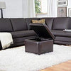 Bi cast Leather Espresso Storage Cube Ottoman Brown Solid Square Foam Upholstered Wood