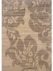 MISC Beige/Grey Area Rug 3'10" X 5'5" Ivory Border Floral Botanical Nylon Synthetic Contains Latex Stain Resistant