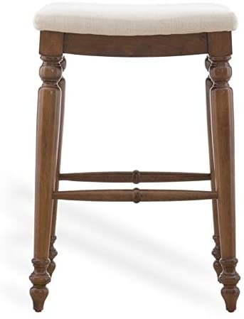 MISC 30" Backless Counter Stool Linen/Walnut Brown Lake House Traditional Fabric Rubberwood Walnut Finish Footrest