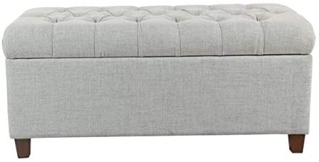 Button Tufted Storage Bench Blue Solid Transitional Fabric