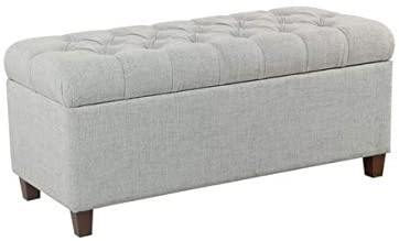 Button Tufted Storage Bench Blue Solid Transitional Fabric Walnut Finish - Diamond Home USA