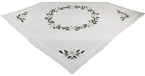 Country Poinsettia Embroidered Hemstitch Table Topper 34