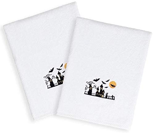 Halloween Embroidered Haunted House White Turkish Cotton