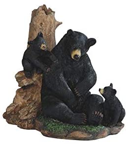 UKN 6 5" H Sitting Black Bear Cubes Statue Polyresin