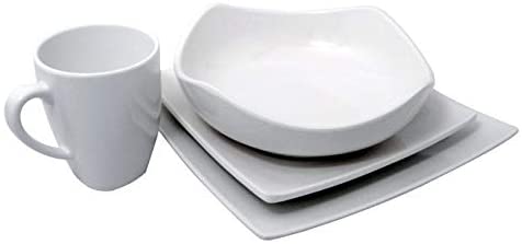 White Square 4 Piece Dinnerware Set Solid Modern