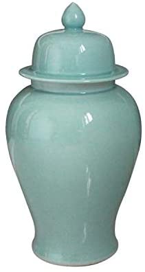 Handmade Temple Decorative Jar Green Porcelain Handcrafted