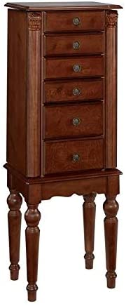 Jewelry Armoire N/ Brown Modern Contemporary Traditional Wood Cherry Finish Hidden Storage Mirror Included - Diamond Home USA