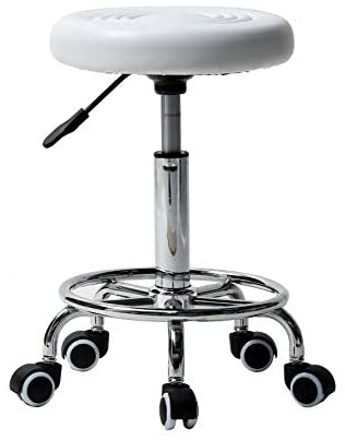 24" Round Stool Lines Rotation Bar White Leather Metal