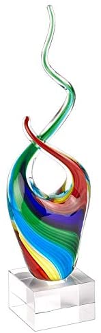 Rainbow Art Glass Abstract Centerpiece Crystal Base 11"