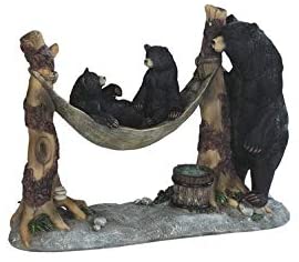 7" H Black Bear Watching Cubs Hammock Figurine