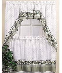 Cottage Ivy 24 Inch Curtain Tier/Swag Set Green Dots