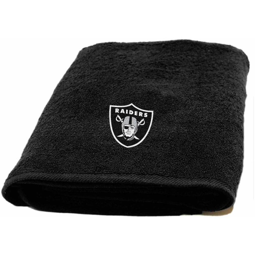 NFL Raiders Bath Towel 25 X 50 Inches Football Themed Applique Shower Towel Sports Patterned Team Logo Fan Merchandise Athletic Spirit Black Silver - Diamond Home USA