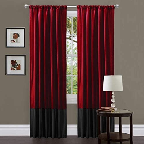 Red/Black 84 inch Curtain Panel Pair 42 X 84 Red Color Block Formal Modern Contemporary Polyester Lined