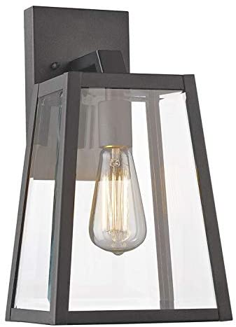 Lighting Transitional 1 Light Black Outdoor Wall Lantern Glass Metal Bulbs Included