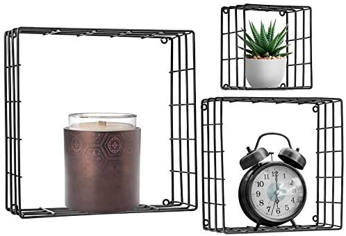 Metal Wire Square Design Wall Mounted Floating Shelves Set 3