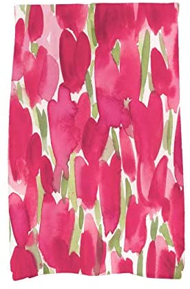 Tulip Blossom 16x25 Inch Floral Hand Towel Red Microfiber Yellow Polyester