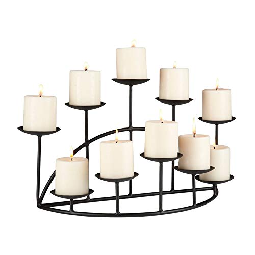 Black 10 Candle Platform Holders Candleholder Candelabras Pillar Romantic Modern Ambiance Elegant Warm Candles Metal