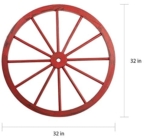 Wooden Wagon Wheel Antique Red Finish (Set 2) Farmhouse Wood