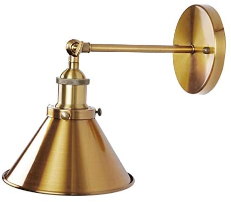 1 Light Wall Sconce Metal Cone Shade Brass Yellow Industrial Dimmable - Diamond Home USA