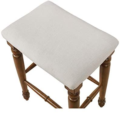 MISC 25" Backless Counter Stool Linen/Walnut Brown Lake House Traditional Fabric Rubberwood Walnut Finish Footrest