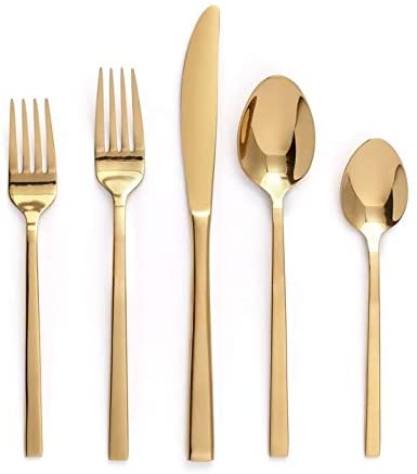 Flatware Stainless Steel Gold 20pc Set None Modern