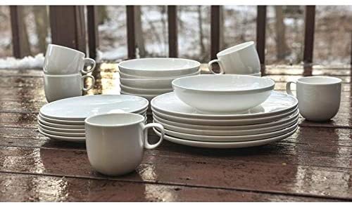 24pc Dinner Set White Solid Casual Modern Contemporary Round Porcelain 24 Piece Microwave Safe - Diamond Home USA