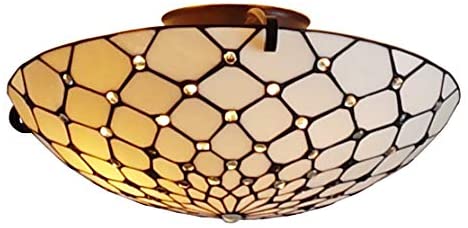 Tiffany Ceiling Fixture Lamp Jeweled 17" Wide Stained