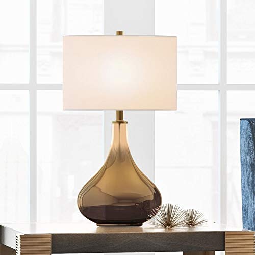 Brushed Gold Table Ombre Lamp Hourglass Lighting Desk Linen Shade Industrial Bottle Shape Elegant Chic Office Bedroom