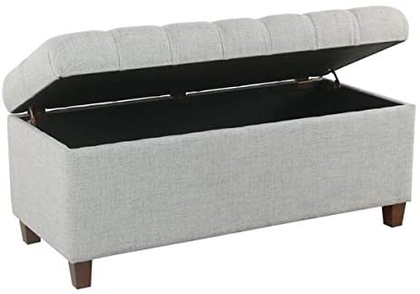 Button Tufted Storage Bench Blue Solid Transitional Fabric Walnut Finish - Diamond Home USA