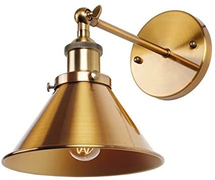 1 Light Wall Sconce Metal Cone Shade Brass Yellow Industrial Dimmable - Diamond Home USA