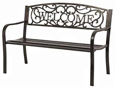 Patio Premier Welcome Metal Park Bench Bronze Brown Steel