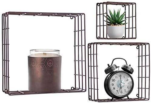 Metal Wire Square Design Wall Mounted Floating Shelves Set 3 White Black Brown Modern Contemporary Includes Hardware - Diamond Home USA