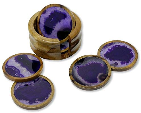 MISC Handmade Purple Cosmos Cedar Coasters (Set 6) 0 4" H X 3 7" Diam Blue Wood