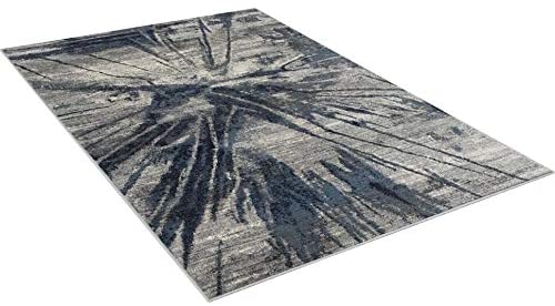 Rugs Distressed Grey Ivory Rectangular Accent Area Rug Steel Blue Abstract Design 4' 11" X 7' 0" Modern Contemporary Rectangle Polypropylene Contains