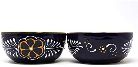 Handmade Pottery 5 5" Set 2 Bowls Blue Floral Traditional Round Ceramic Piece