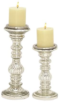 Glass Candle Holder (Set 2) Black Color Glam Acacia Wood