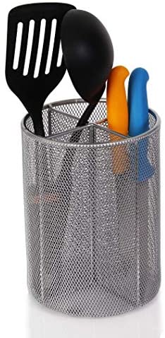 Home Silver Mesh Cup Utensil Organizer Caddy Aluminum