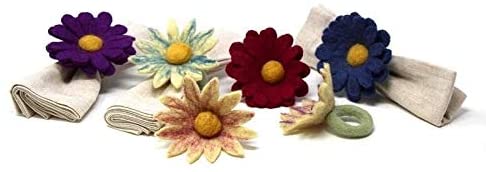 Thrift Handmade Felt Daisy Napkin Rings (Set 6) Color