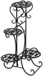 Outdoor Garden Metal Plant Stand Shelf Holds Decoration 4 Flower Pot Black Country Round