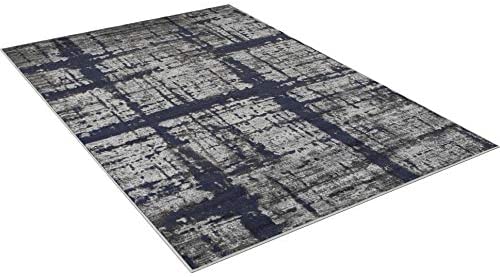 Rugs Distressed Gray Charcoal Grey Rectangular Accent Area Rug Midnight Blue Abstract Design 4' 11" X 7' 0" Modern Contemporary Rectangle