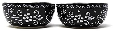 Pottery 5 5 inch Bowls (Set 2) N/ Black Textured Round 2 Piece Handmade