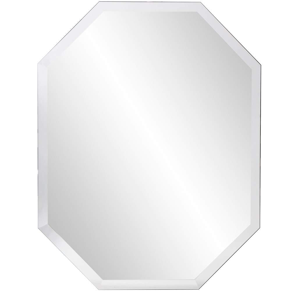 Silver Wall Octagon Mirror Octagonal Shape Hanging Geometric Beveled Frameless Large Modern Glam Decorative Glass 22x28