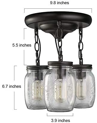 3 Light Glass Jar Semi Flush Mount Brown Farmhouse Modern Contemporary Transitional Metal