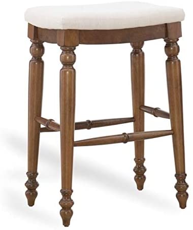 MISC 30" Backless Counter Stool Linen/Walnut Brown Lake House Traditional Fabric Rubberwood Walnut Finish Footrest